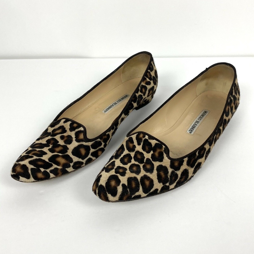 Manolo Blahnik Sharif Leopard Print Calf Hair Flat